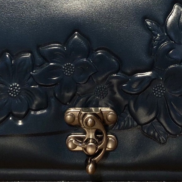 NWT-Patricia Nash-Charonne-Med Satchel with Strap-Tooled Leather-Lapis Blue-$199 - Picture 3 of 12